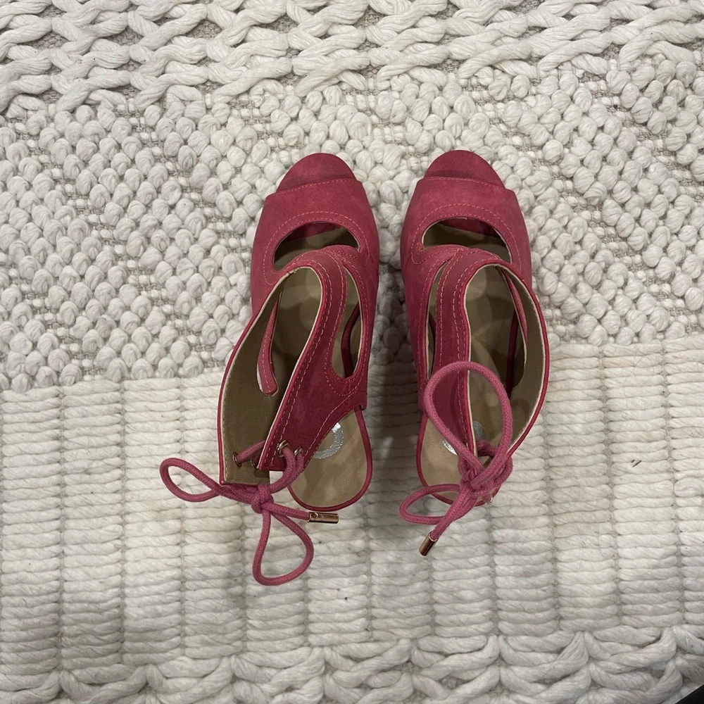 Coral Peep Toe and Peep Heel Wedge